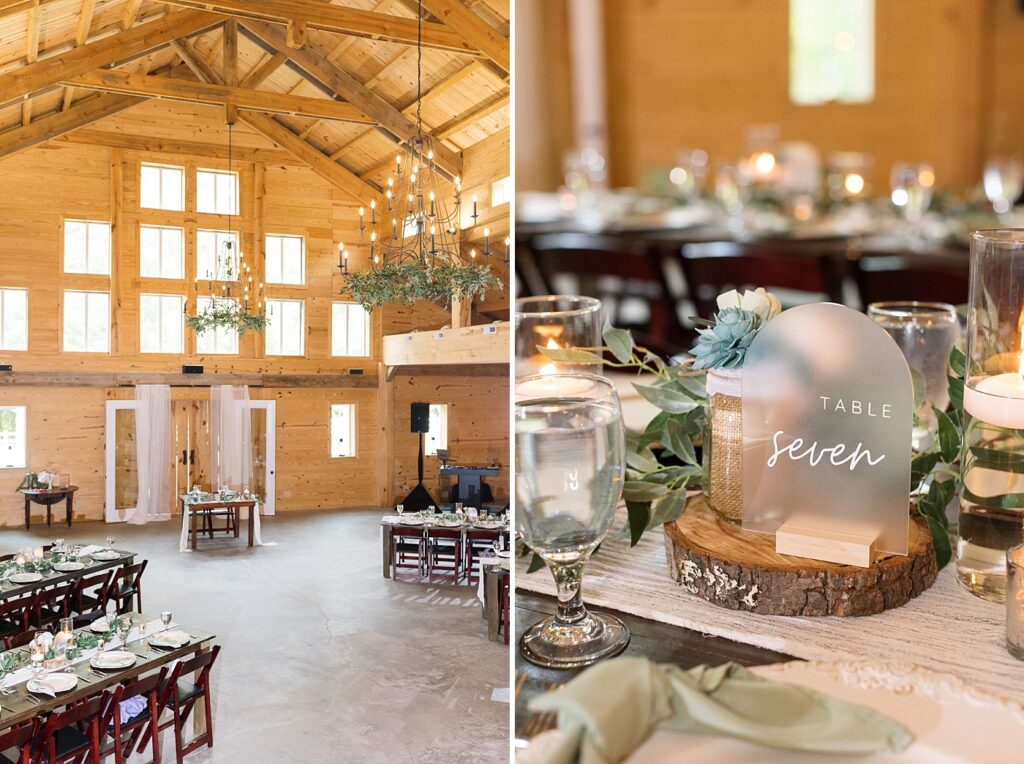 Barn venue décor and table signs | Rustic Wedding | Twin Oaks Barn Wedding | Twin Oaks Barn Wedding Photographer | Raleigh NC Wedding Photographer