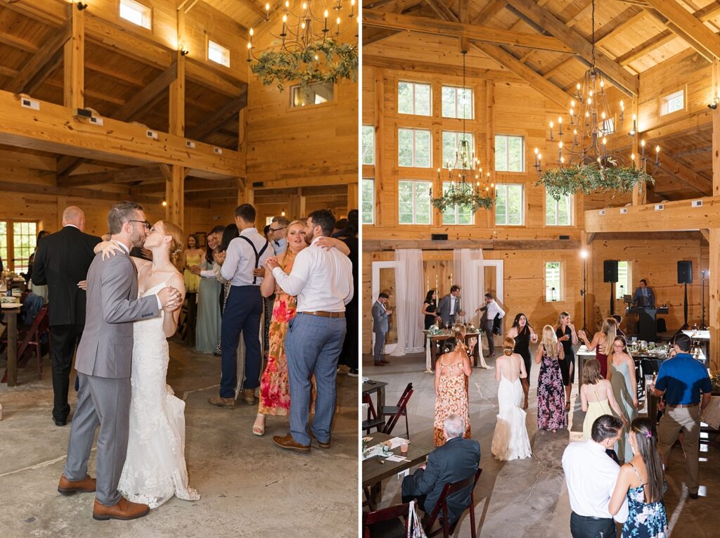 Wedding guests dancing during reception | Rustic Wedding | Twin Oaks Barn Wedding | Twin Oaks Barn Wedding Photographer | Raleigh NC Wedding Photographer