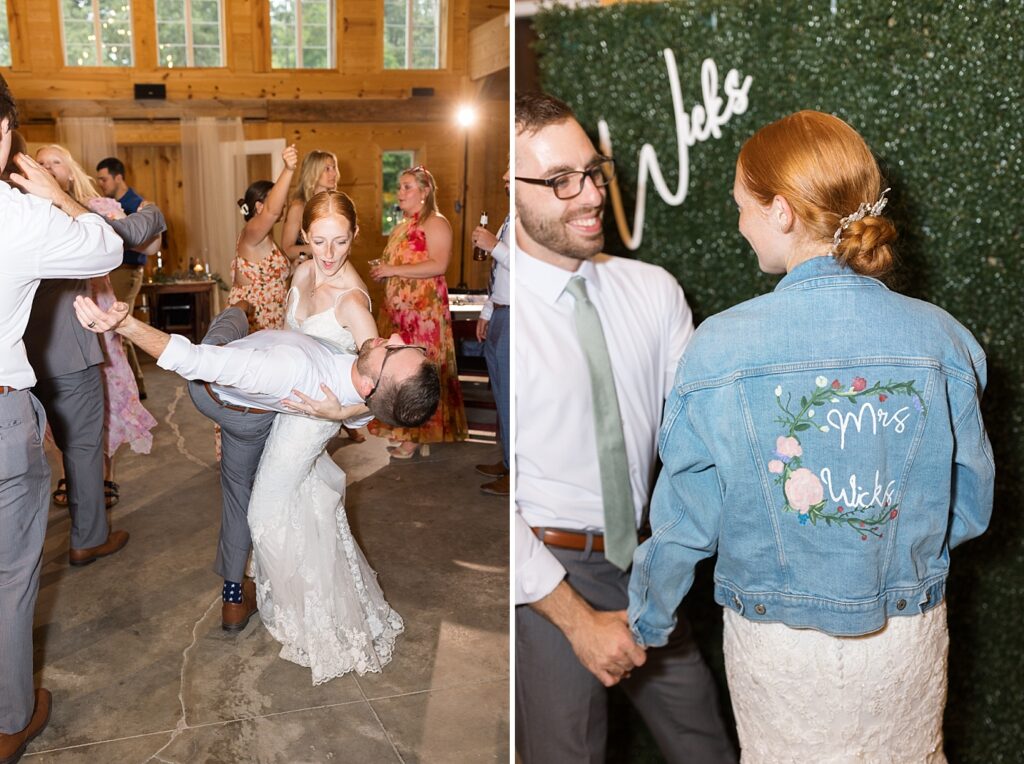 Bride wearing jean jacket | Rustic Wedding | Twin Oaks Barn Wedding | Twin Oaks Barn Wedding Photographer | Raleigh NC Wedding Photographer