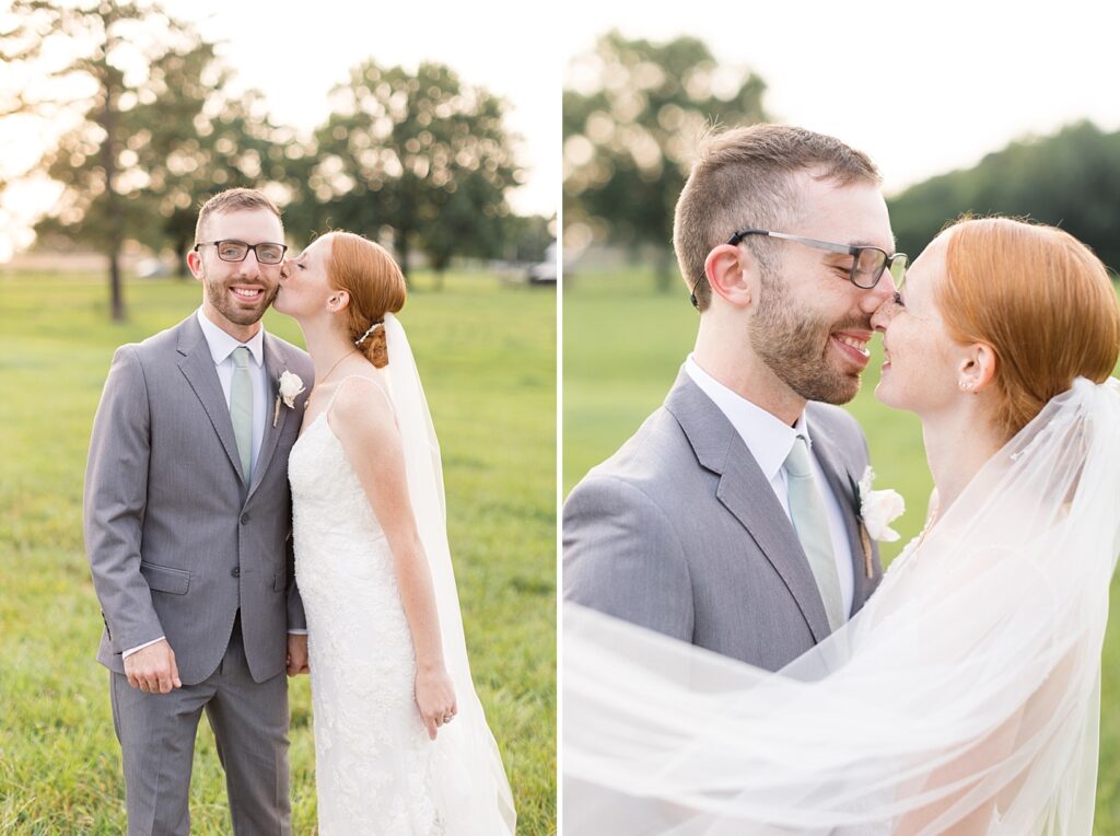 Bride kissing groom's cheek | Rustic Wedding | Twin Oaks Barn Wedding | Twin Oaks Barn Wedding Photographer | Raleigh NC Wedding Photographer