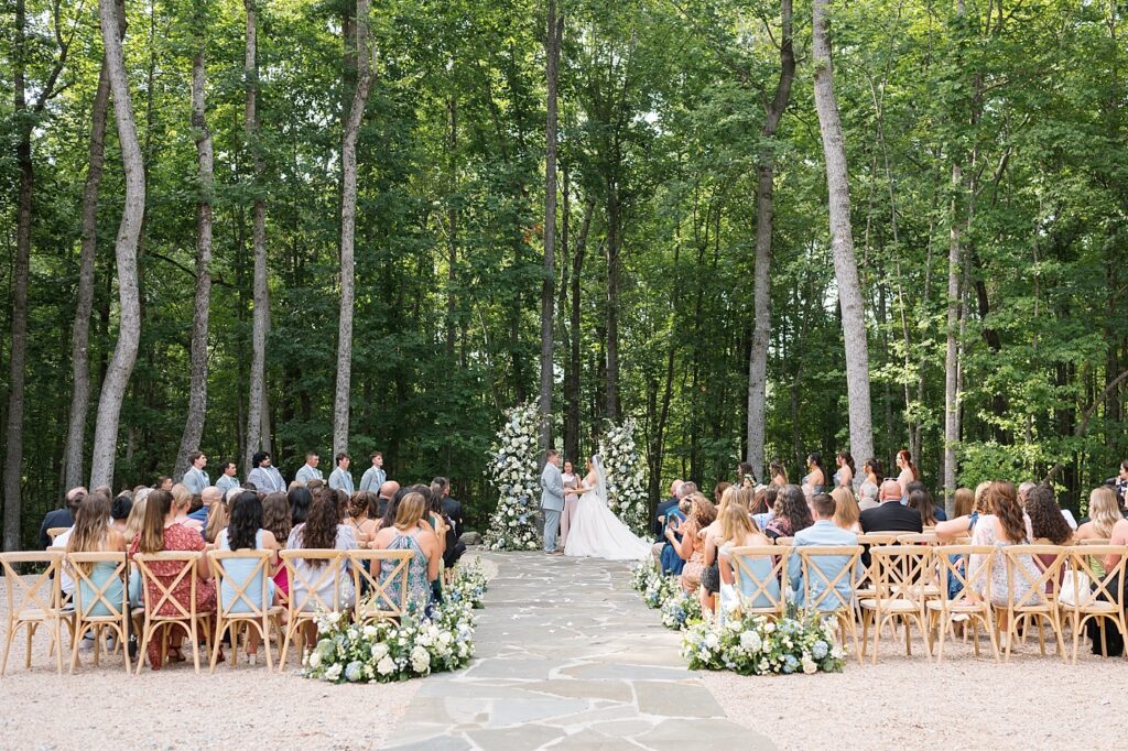 Outdoor Wedding ceremony at Carolina Grove in hillsborough NC | Example wedding day photography timeline with 8 hours of coverage