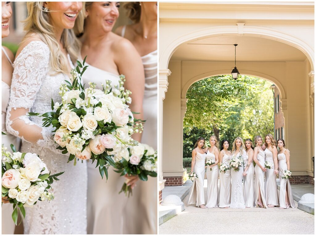 Bride and bridal party posing inspiration | Classic Summer Wedding | Wedding with Neutrals | Carolina Inn Wedding | UNC Alumni Wedding | Raleigh Wedding Photographer | NC Wedding Photographer