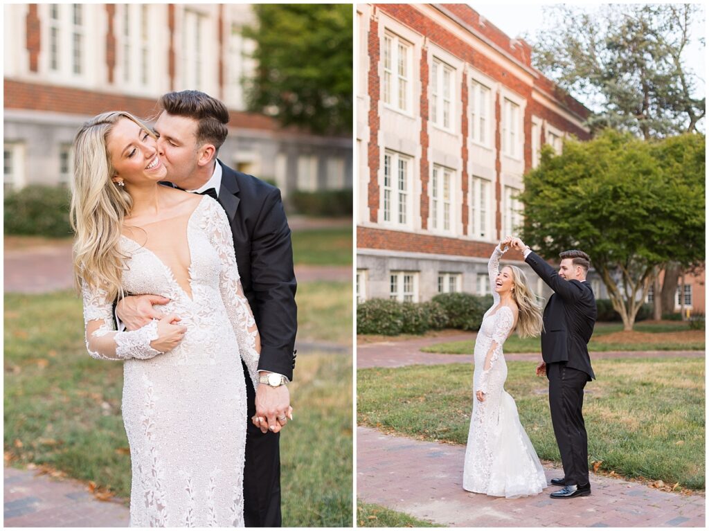Bride and groom posing inspiration | Wedding with Neutrals | Carolina Inn Wedding on The Lawn | UNC Alumni Wedding | Raleigh Wedding Photographer | NC Wedding Photographer
