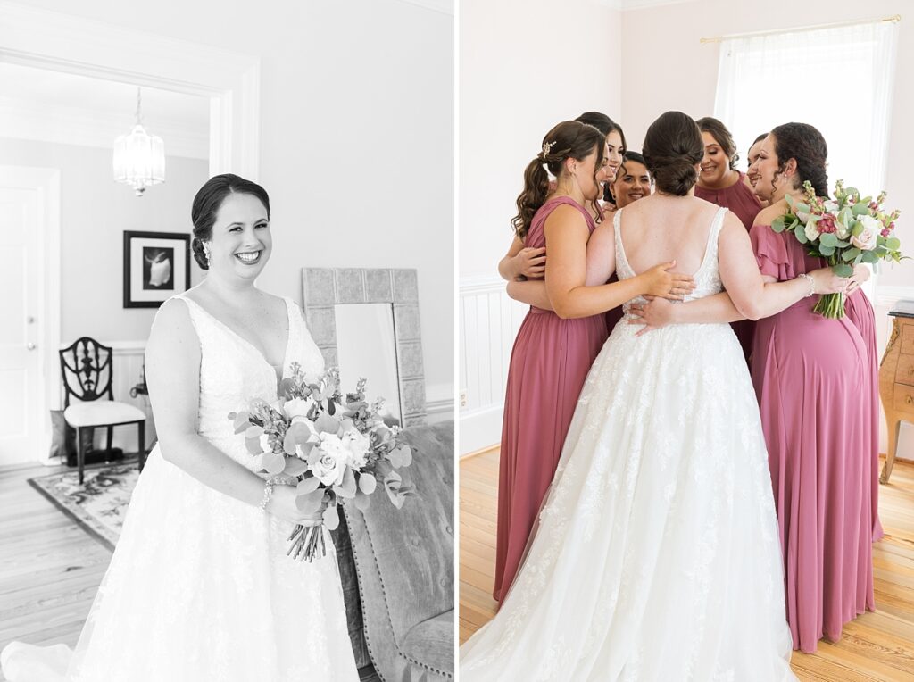 Bride and bridesmaids hugging | Summer Wedding | The Matthews House Wedding | The Matthews House Wedding Photographer | Raleigh NC Wedding Photographer