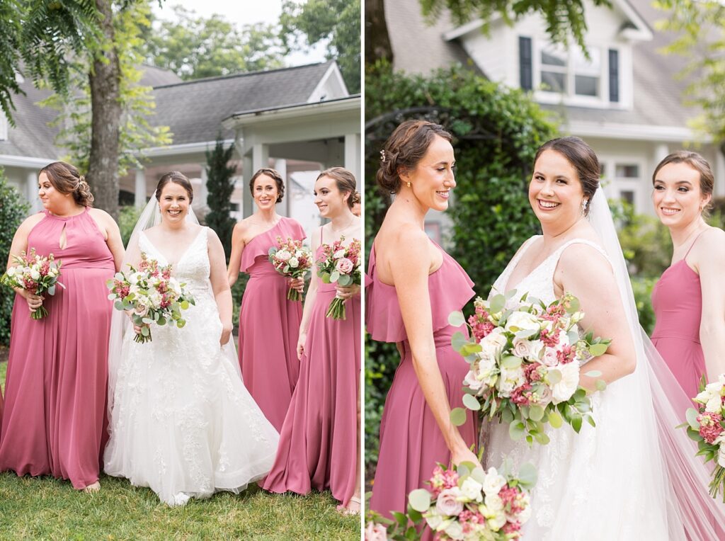 Bride and bridesmaids smiling | Summer Wedding | The Matthews House Wedding | The Matthews House Wedding Photographer | Raleigh NC Wedding Photographer