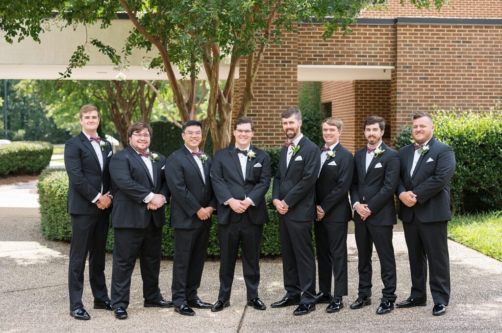Groom and groomsmen smiling | Summer Wedding | The Matthews House Wedding | The Matthews House Wedding Photographer | Raleigh NC Wedding Photographer