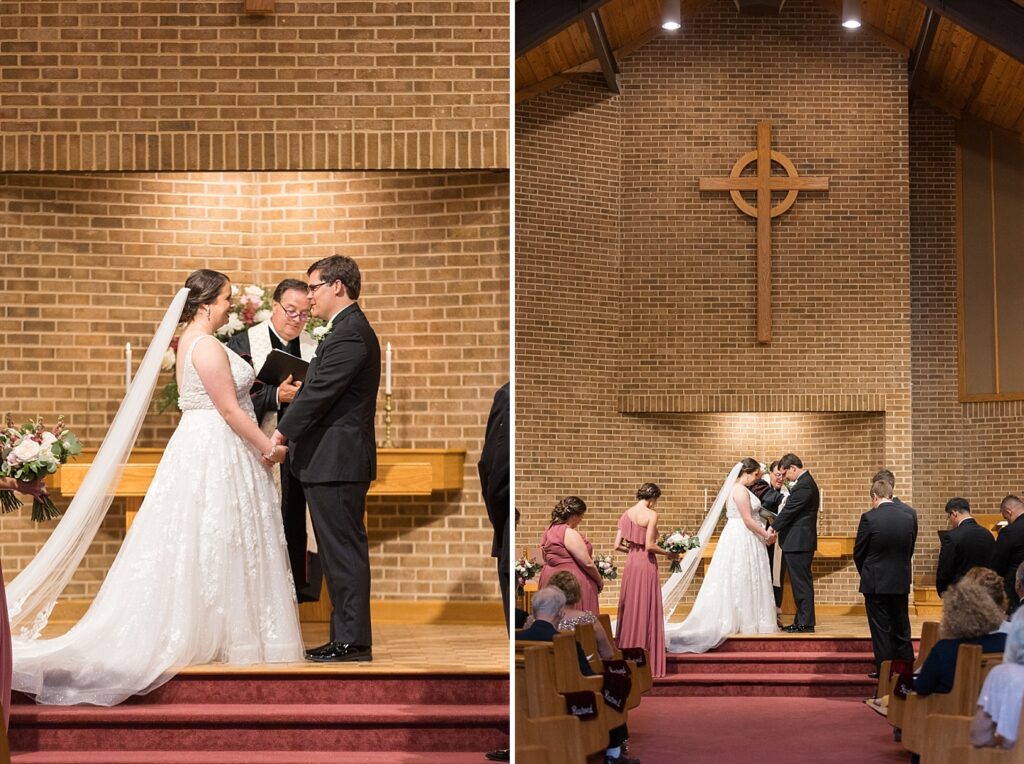 Bride and groom exchanging vows during wedding ceremony | Summer Wedding | The Matthews House Wedding | The Matthews House Wedding Photographer | Raleigh NC Wedding Photographer