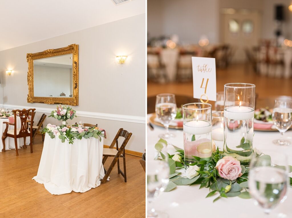 Wedding reception table décor and floating candles | Summer Wedding | The Matthews House Wedding | The Matthews House Wedding Photographer | Raleigh NC Wedding Photographer