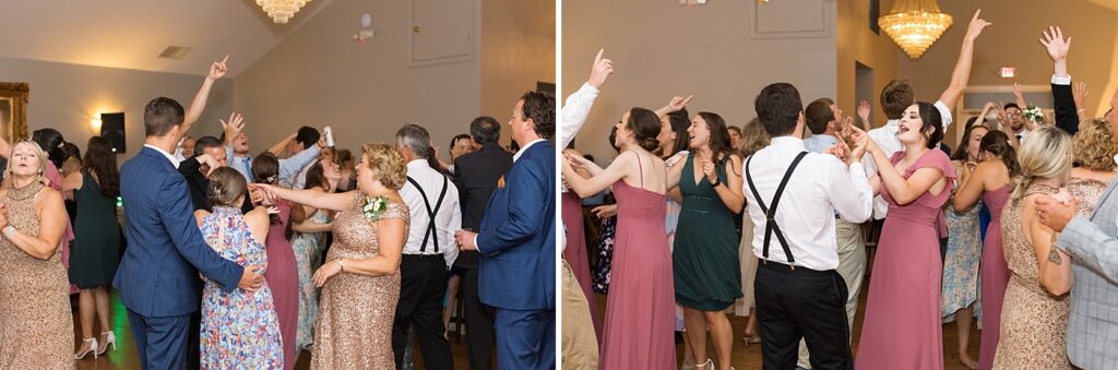 Wedding guests dancing during wedding reception | Summer Wedding | The Matthews House Wedding | The Matthews House Wedding Photographer | Raleigh NC Wedding Photographer