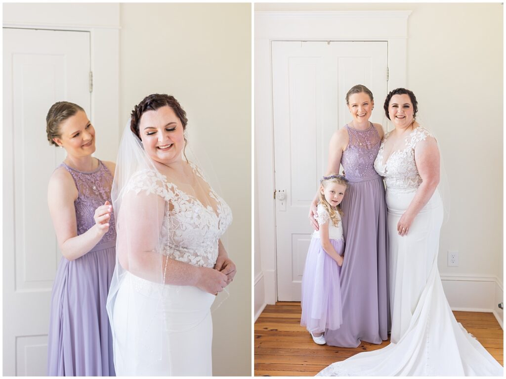 Bridesmaid helping bride get dressed | Caffe Luna Wedding | Caffe Luna Wedding Photographer | Raleigh NC Wedding Photographer