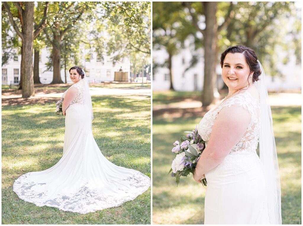 Bridal photos with french lilac bouquet | Caffe Luna Wedding | Caffe Luna Wedding Photographer | Raleigh NC Wedding Photographer
