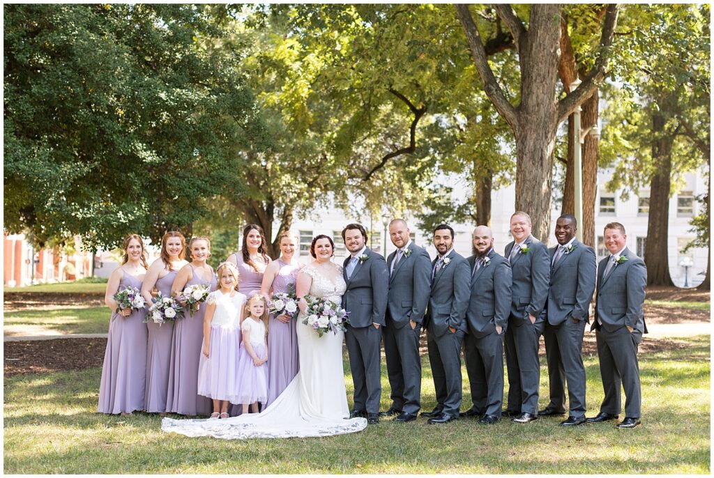 Bride and groom with wedding party | Caffe Luna Wedding | Caffe Luna Wedding Photographer | Raleigh NC Wedding Photographer