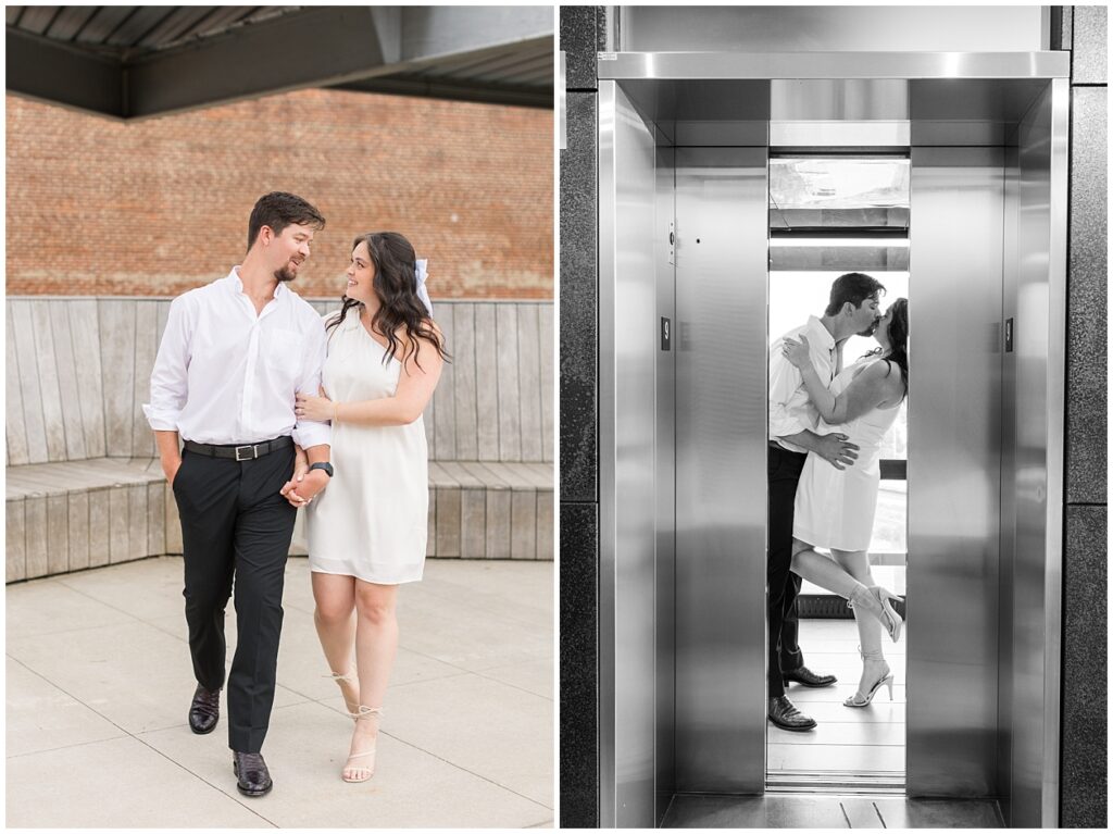 Engagement posing inspiration | Downtown Raleigh Engagement | The Warehouse District | Rooftop Engagement | Elevator Engagement