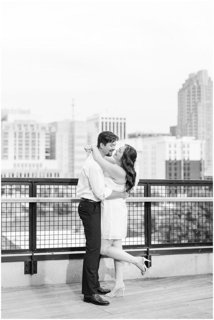 Downtown Raleigh Engagement | The Warehouse District | Rooftop Engagement | Raleigh skyline engagement