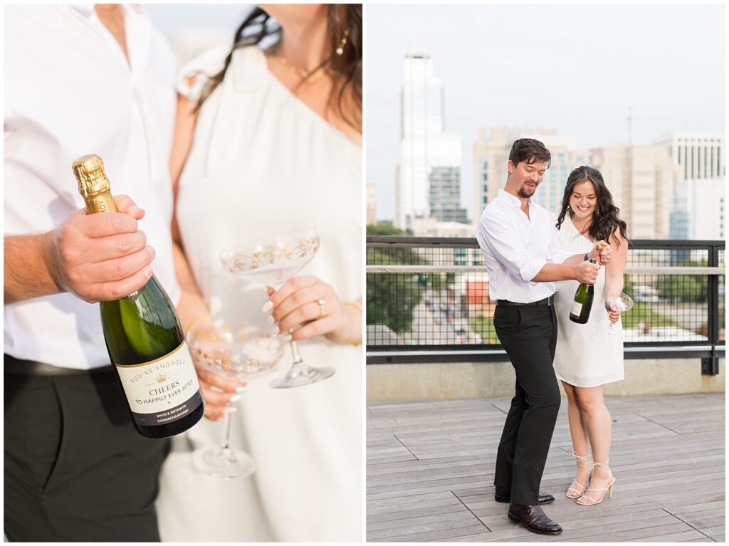 Downtown Raleigh Engagement | The Warehouse District | Rooftop Engagement | Raleigh skyline engagement