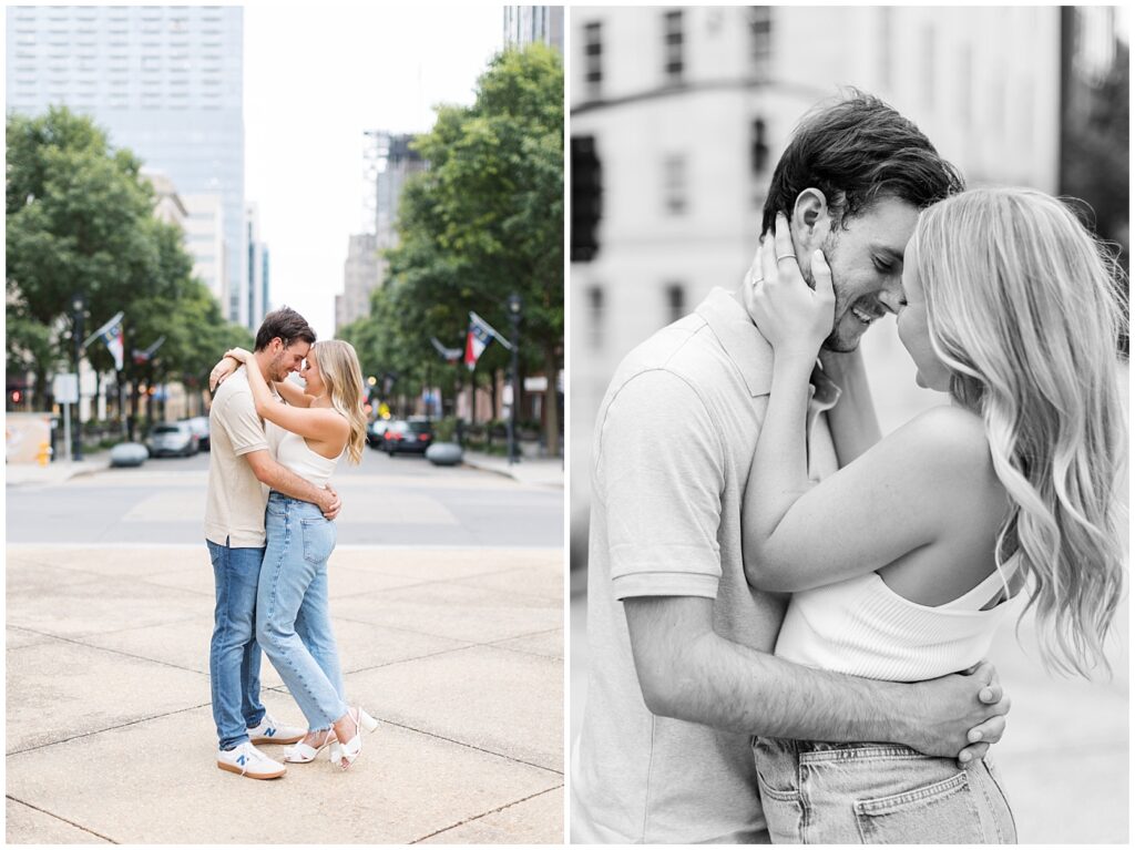 Urban engagement photos | Fayetteville Street | Raleigh Engagement Photographer | Engagement photos in Raleigh