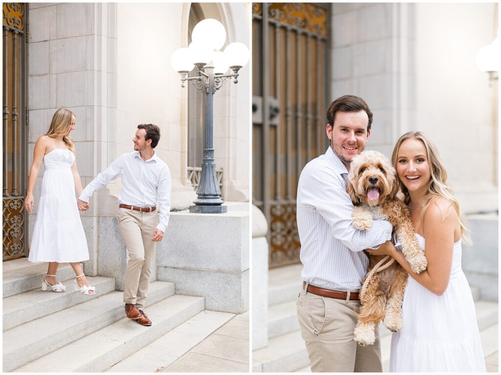Urban engagement photos | Raleigh Engagement Photographer | Engagement photos in Raleigh | Engagement photos with a dog