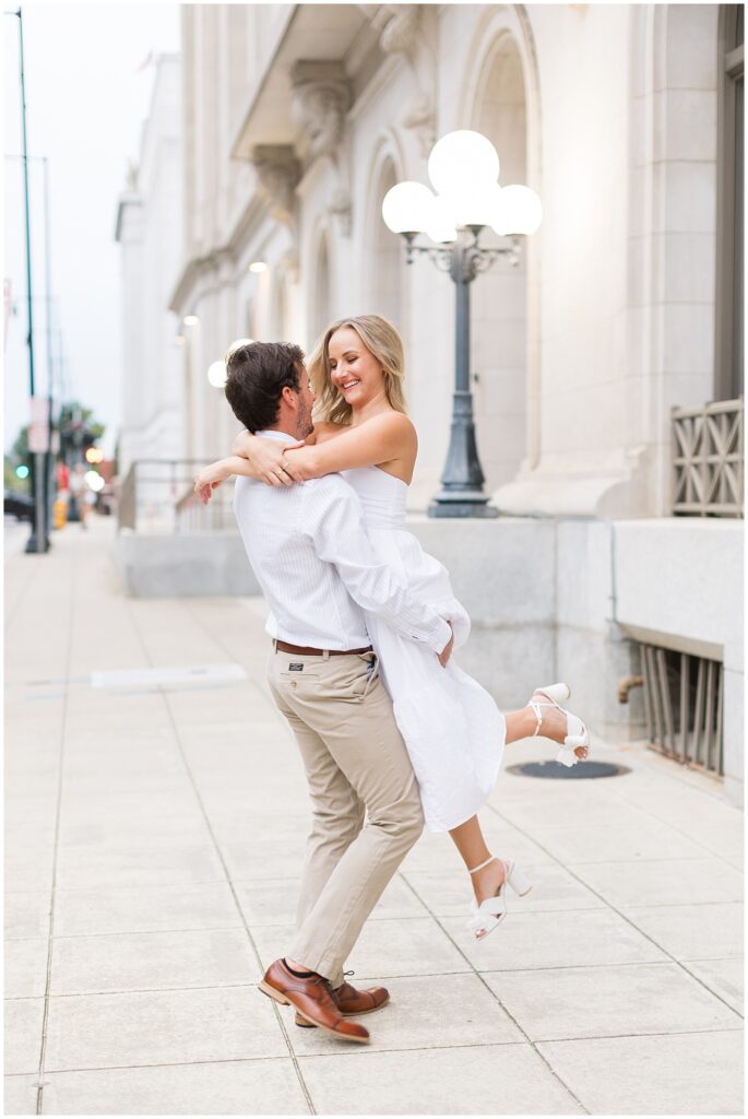 Urban engagement photos in Downtown 2025 | Light and Airy Photographer | Raleigh Engagement Photographer | Engagement photos in Raleigh