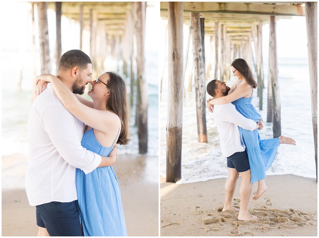 Engagement photos at the Beach by the pier | Jockey's Ridge State Park | Outer Banks North Carolina | Coastal Engagement | NC Engagement | Beach Engagement