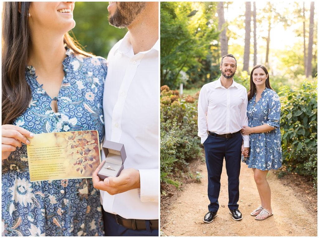 Engagement ring and note to fiancé | WRAL Gardens engagement photos | Raleigh NC wedding photographer 