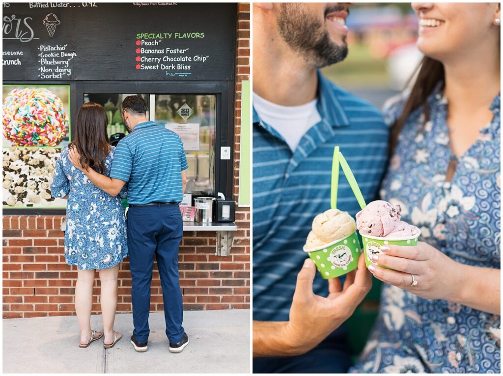 Engagement photos at local ice cream shop | WRAL Gardens engagement photos | Raleigh NC wedding photographer 