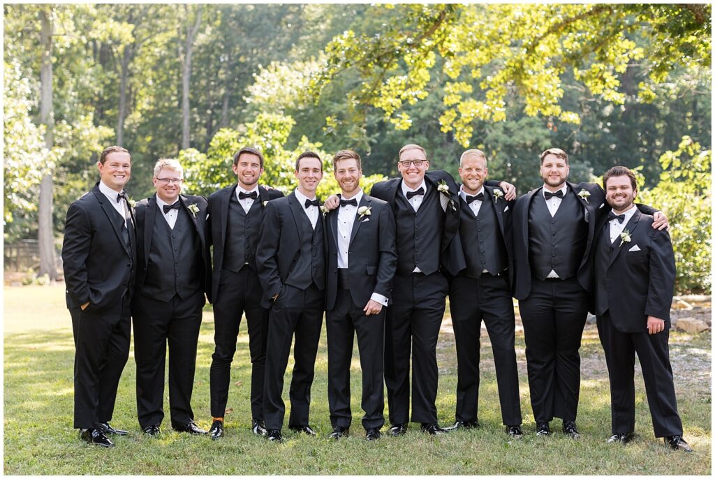 Groom and groomsmen posing inspiration | Summer Wedding | Angus Barn Wedding | Angus Barn Wedding Photographer | Raleigh NC Wedding Photographer