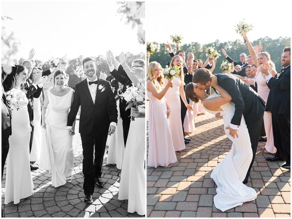 Wedding party cheering bride and groom | Summer Wedding | Angus Barn Wedding | Angus Barn Wedding Photographer | Raleigh NC Wedding Photographer