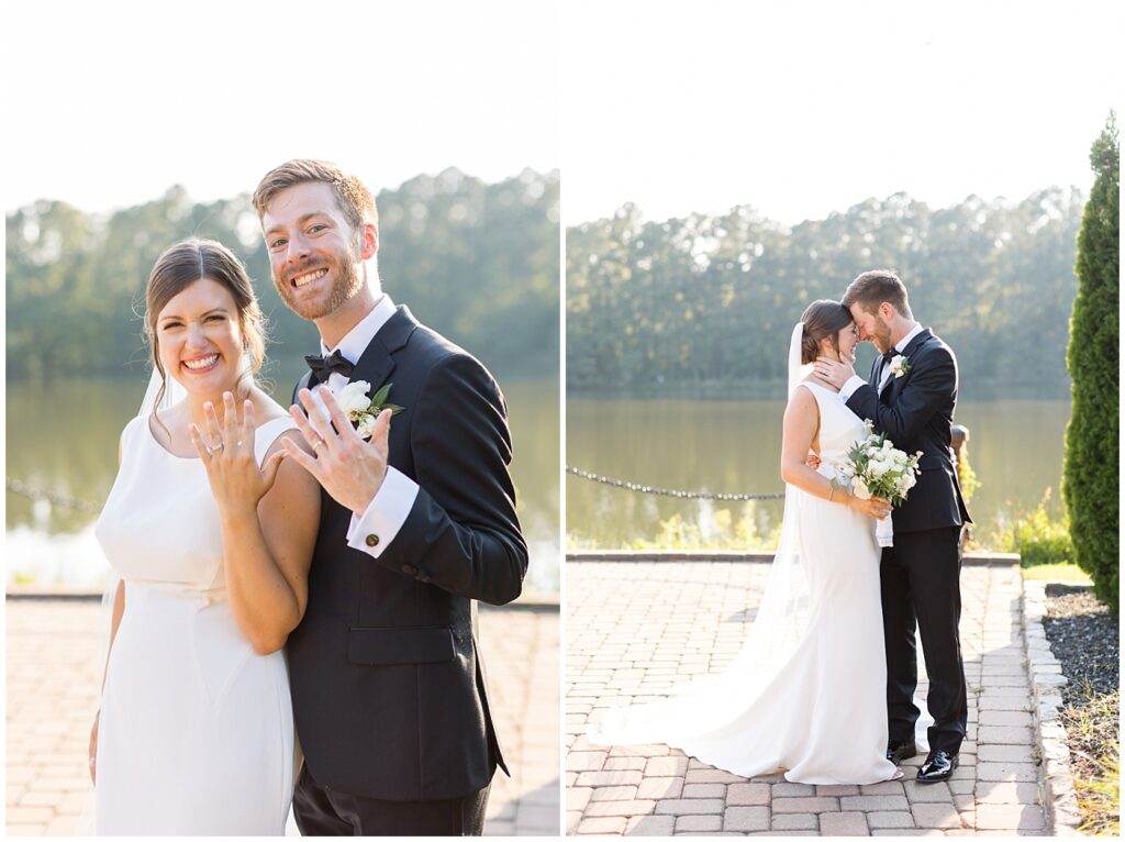 Bride and groom by lake | Summer Wedding | Angus Barn Wedding | Angus Barn Wedding Photographer | Raleigh NC Wedding Photographer