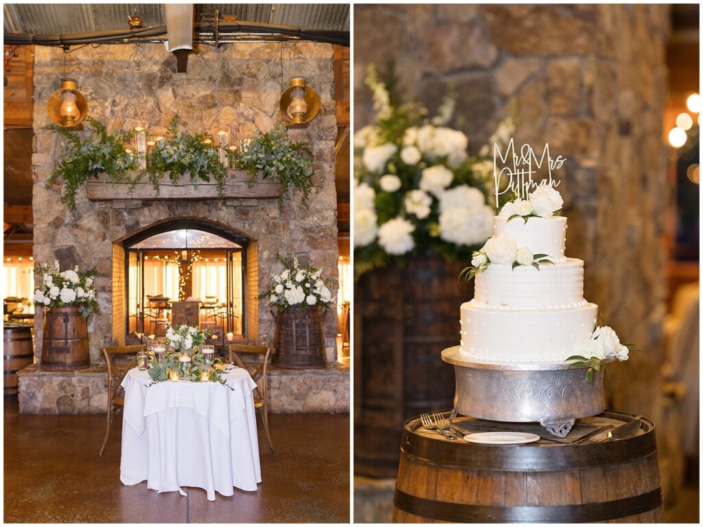 Wedding reception decor and wedding cake | Summer Wedding | Angus Barn Wedding | Angus Barn Wedding Photographer | Raleigh NC Wedding Photographer