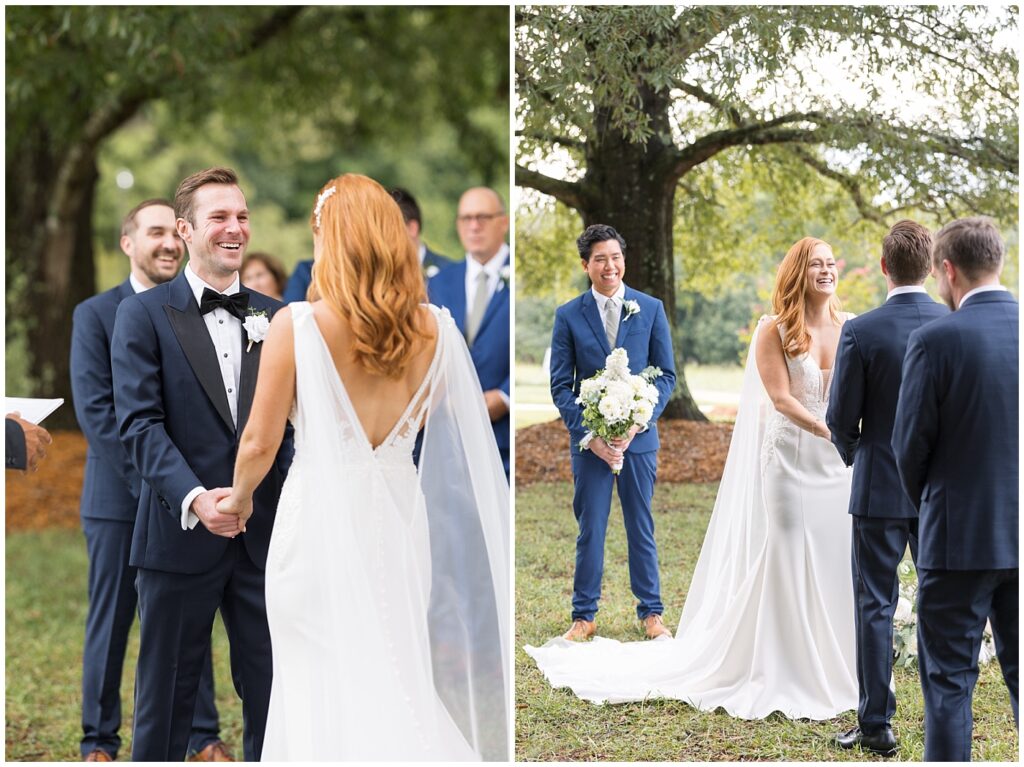 Bride and groom holding hands during wedding ceremony | The Meadows Wedding | The Meadows Wedding Photographer | Raleigh NC Wedding Photographer