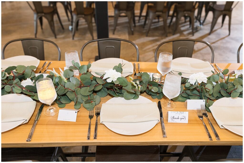 Wedding reception table decor | The Meadows Wedding | The Meadows Wedding Photographer | Raleigh NC Wedding Photographer