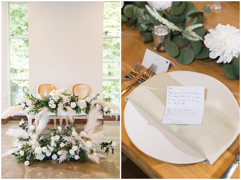 Wedding reception table decor and thank you card | The Meadows Wedding | The Meadows Wedding Photographer | Raleigh NC Wedding Photographer