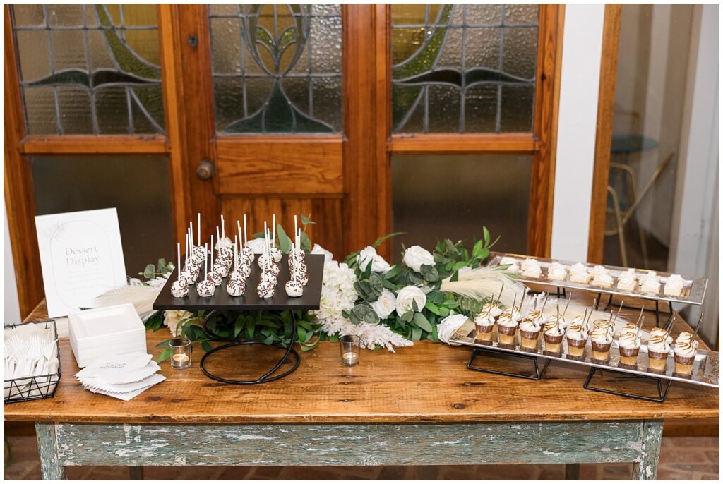 Dessert display at wedding reception | The Meadows Wedding | The Meadows Wedding Photographer | Raleigh NC Wedding Photographer