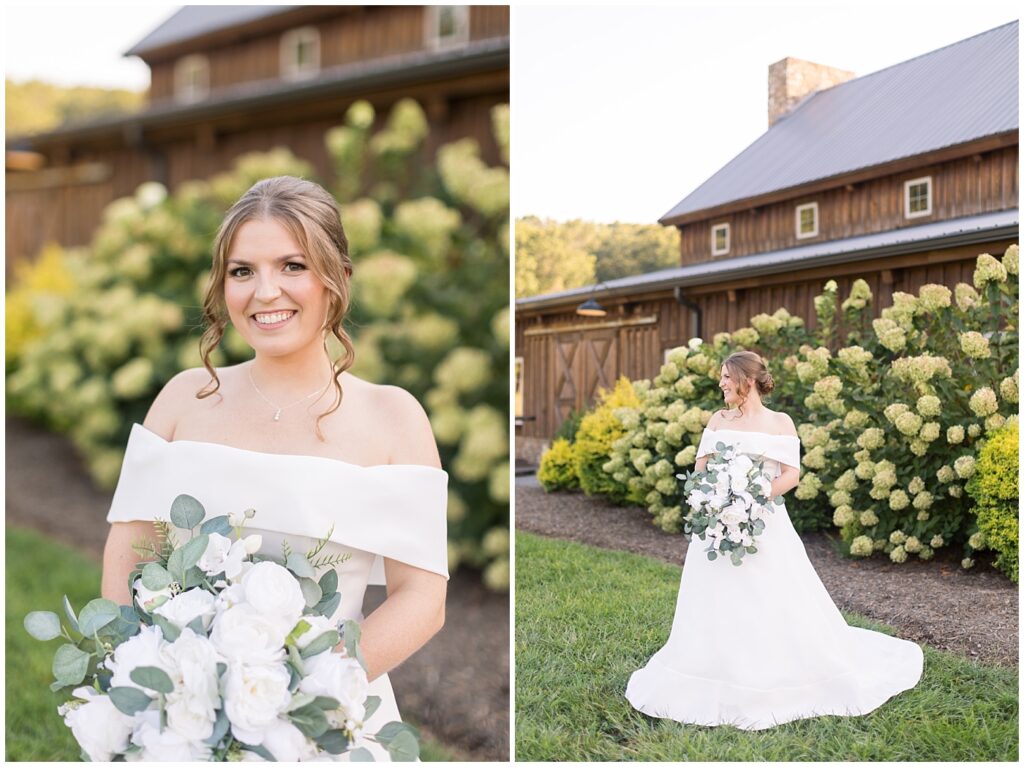 Bride wedding dress and bouquet inspiration | Bridal Portraits at The Farmstead | Southern Bridal | Bridal Portrait Photographer