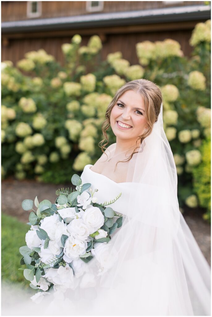 Bridal bouquet and wedding dress inspiration | Bridal Portraits at The Farmstead | Southern Bridal | Bridal Portrait Photographer