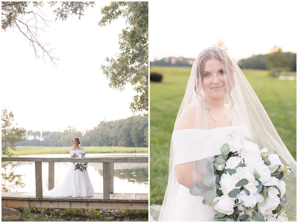 Bridal portraits on dock | Bridal Portraits at The Farmstead | Raleigh NC Wedding Photographer | Bridal Portrait Photographer