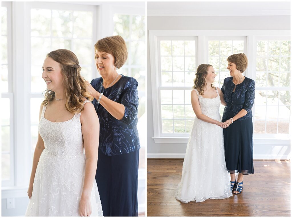 Bride and mother of the bride embracing | The Meadows Wedding | The Meadows Wedding Photographer | Raleigh NC Wedding Photographer