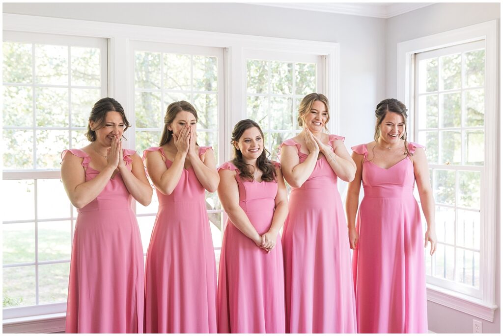 Bride and bridesmaids first look | The Meadows Wedding | The Meadows Wedding Photographer | Raleigh NC Wedding Photographer