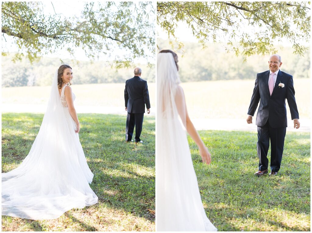 Bride and father first look | The Meadows Wedding | The Meadows Wedding Photographer | Raleigh NC Wedding Photographer