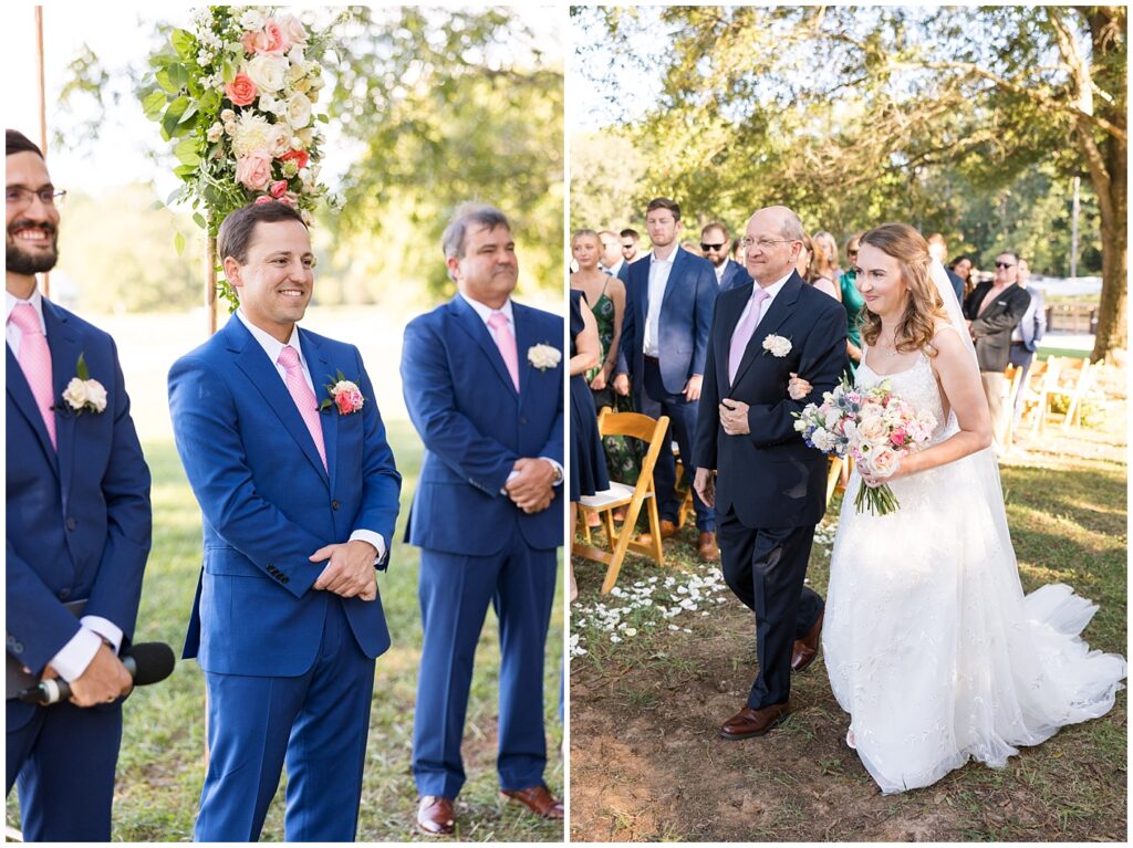 Father walking bride down aisle | The Meadows Wedding | The Meadows Wedding Photographer | Raleigh NC Wedding Photographer