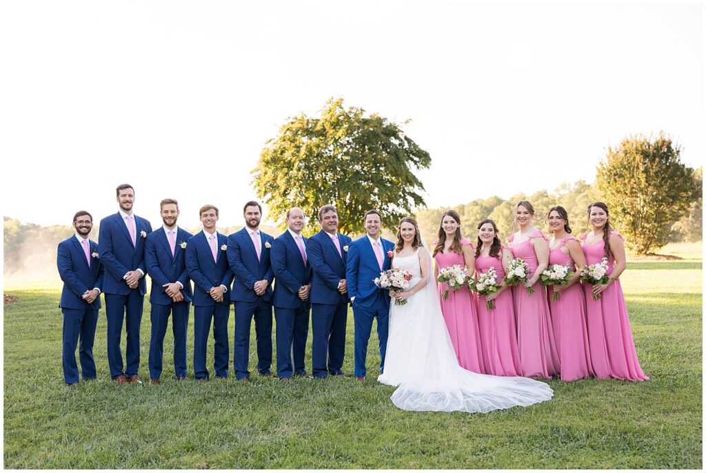 Bride and groom with wedding party | The Meadows Wedding | The Meadows Wedding Photographer | Raleigh NC Wedding Photographer