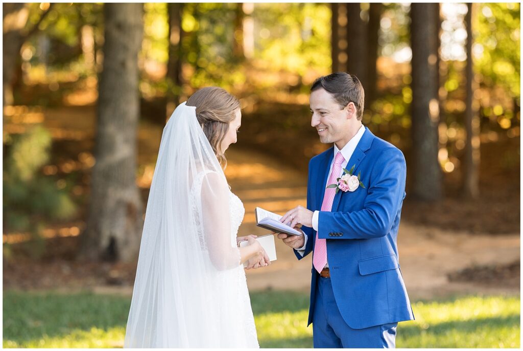 Bride and groom exchanging private vows | The Meadows Wedding | The Meadows Wedding Photographer | Raleigh NC Wedding Photographer