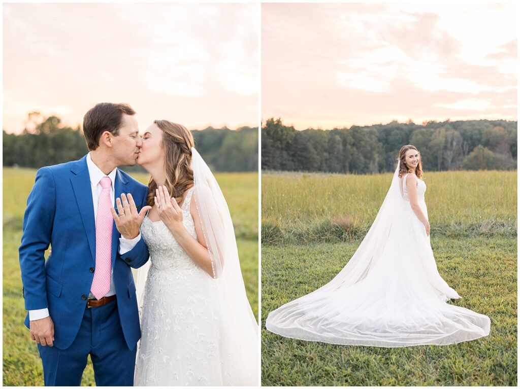 Bride and groom wedding photos at sunset | The Meadows Wedding | The Meadows Wedding Photographer | Raleigh NC Wedding Photographer