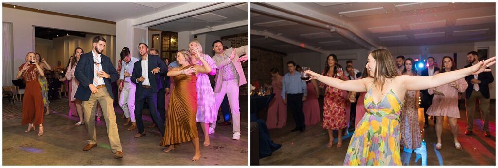 Wedding guests dancing during wedding reception | The Meadows Wedding | The Meadows Wedding Photographer | Raleigh NC Wedding Photographer