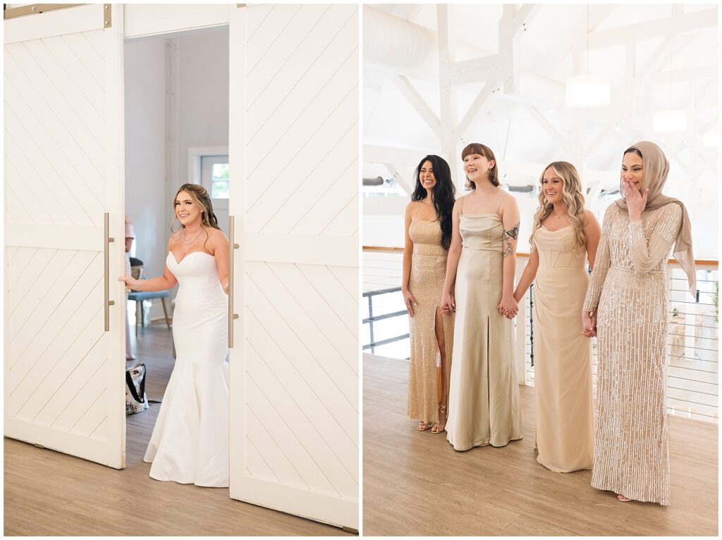 Bridesmaid first look at bride | Carolina Grove Wedding | Carolina Grove Wedding Photographer | Raleigh NC Wedding Photographer