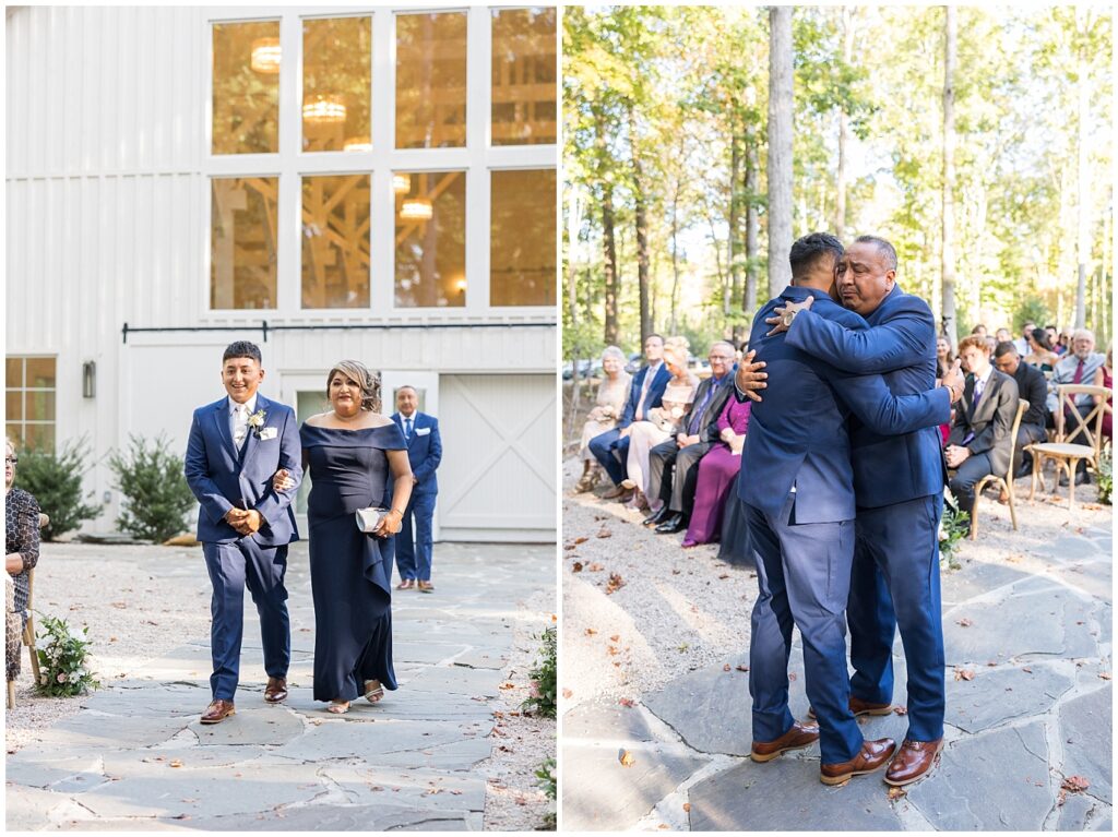 Groom walking down aisle with mom | Carolina Grove Wedding | Carolina Grove Wedding Photographer | Raleigh NC Wedding Photographer