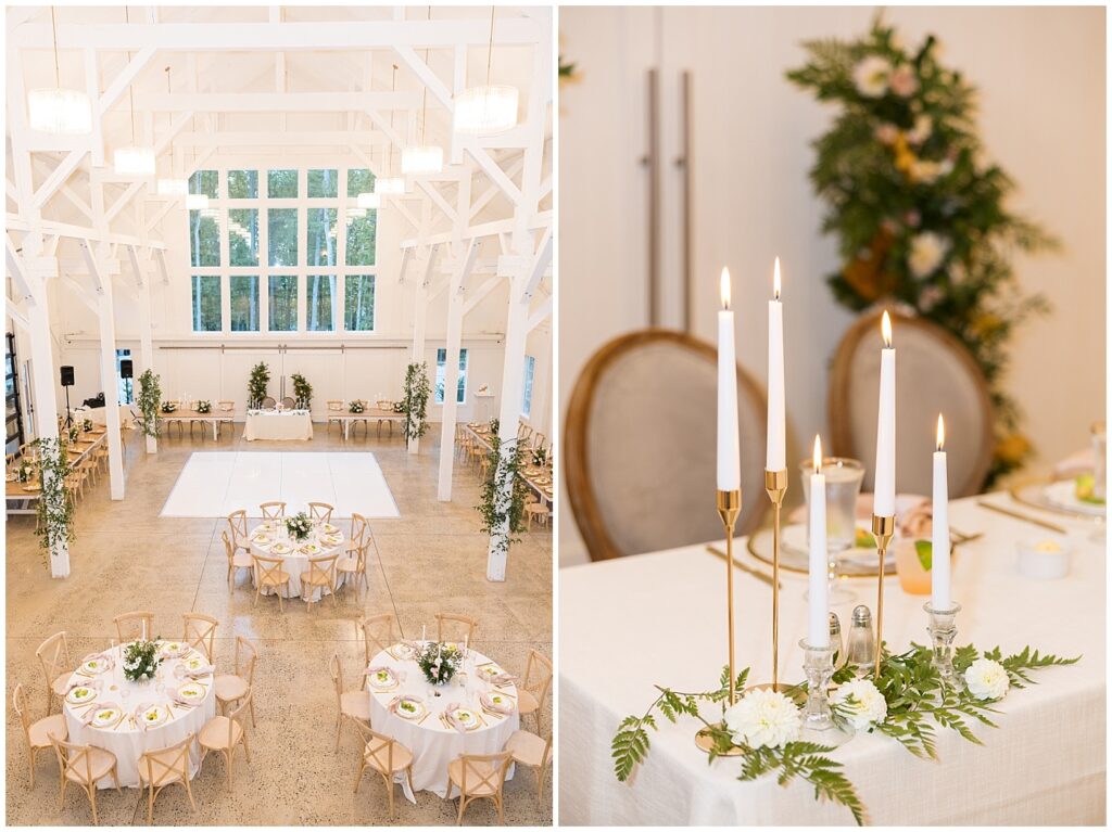 Wedding venue table decor inspiration | Carolina Grove Wedding | Carolina Grove Wedding Photographer | Raleigh NC Wedding Photographer