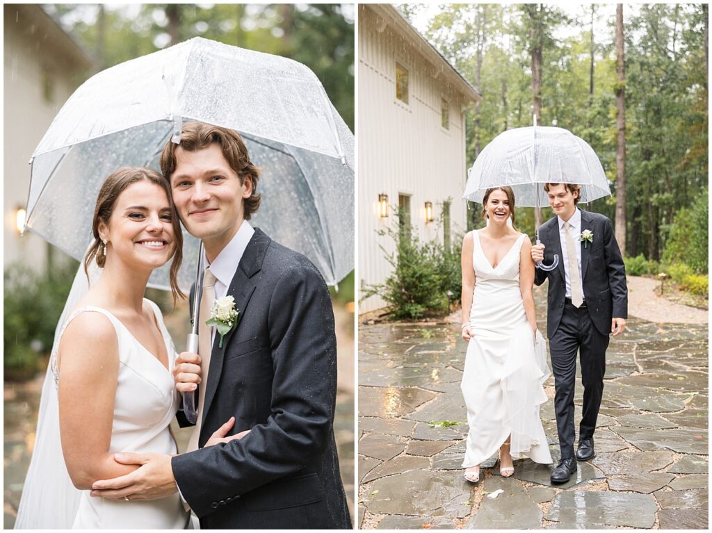 Rainy Wedding Day Photos with umbrella | Carolina Grove Rain Wedding | Carolina Grove Wedding Photographer | Raleigh NC Wedding Photographer