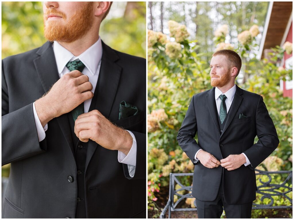 Groom outfit inspiration wearing black with a green tie | Sarah Hinckley Photography