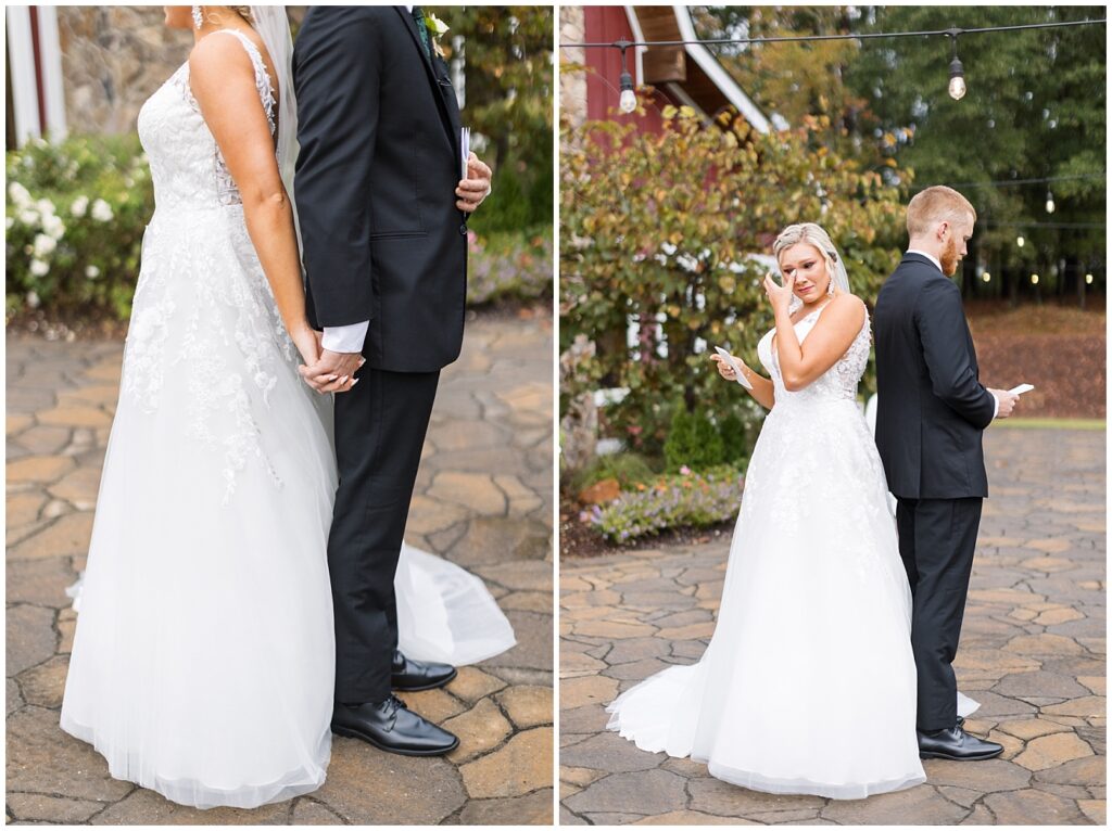 Bride groom first touch before the ceremony | NC Wedding Photographer | Raleigh Wedding Photographer